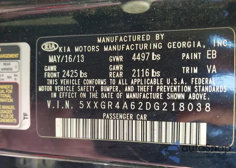 2013 Kia Optima Sx from USA, damaged, VIN 5XXGR4A62DG218038